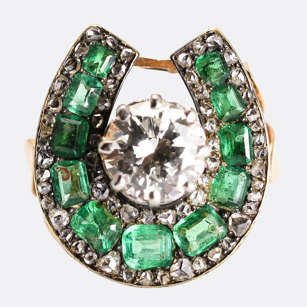 Victorian Emerald & Diamond Horseshoe Ring