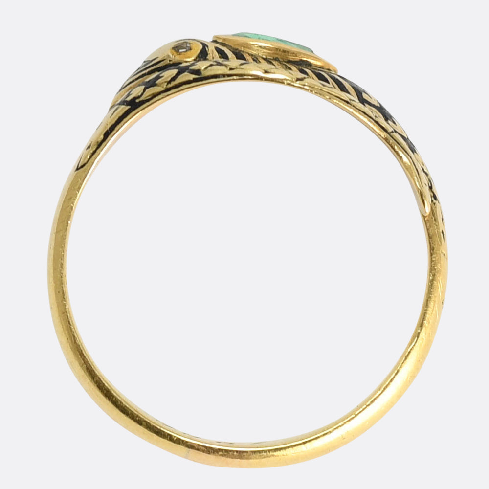 Victorian Emerald, Diamond & Enamel Snake Ring