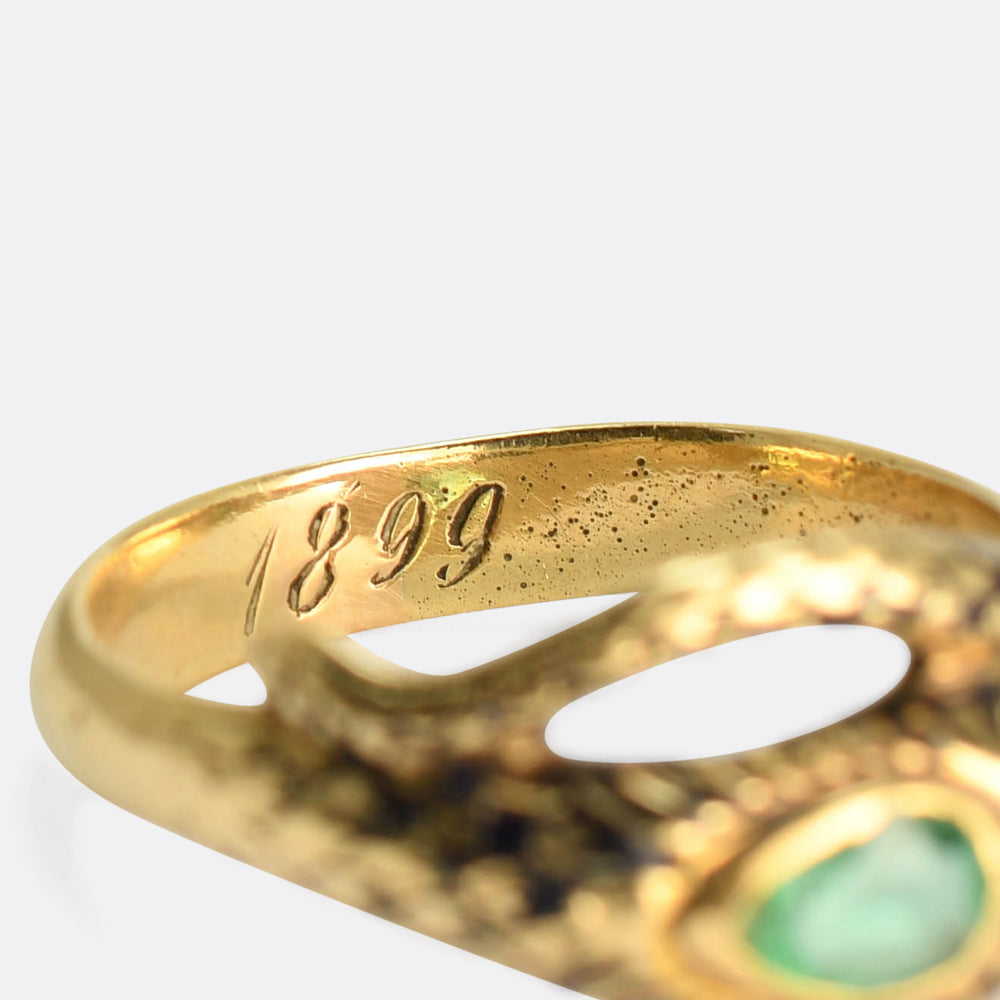 Victorian Emerald, Diamond & Enamel Snake Ring