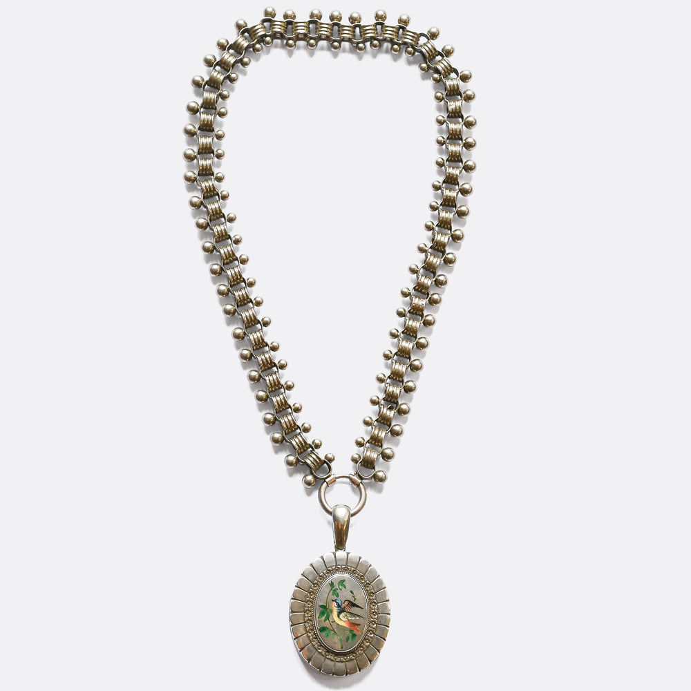 Victorian Enamelled Swallow Locket & Collar