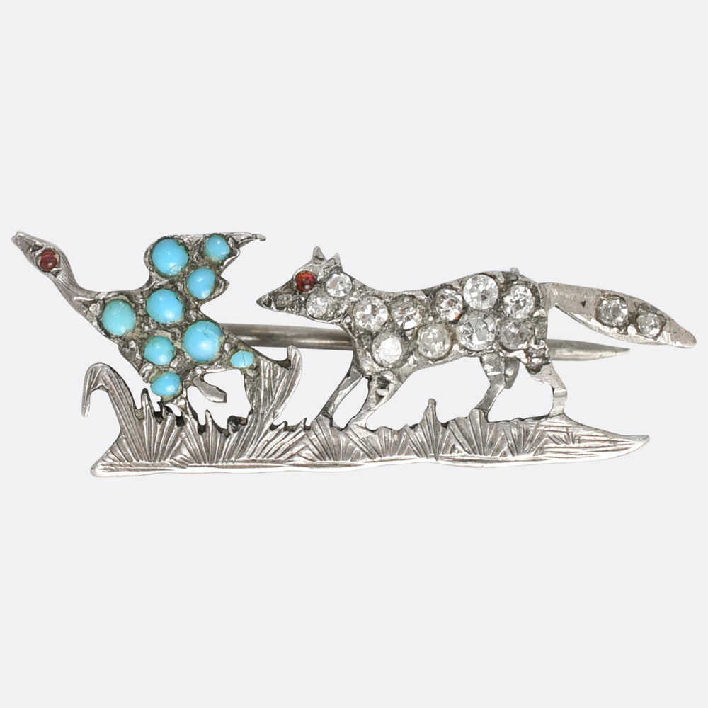 Victorian Fox & Pheasant Brooch