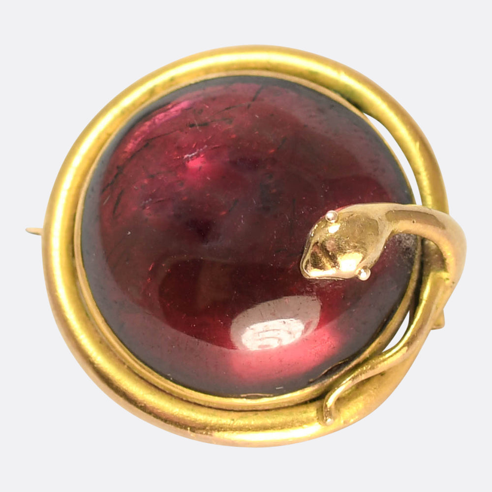 Victorian Garnet Cabochon Snake Locket Brooch