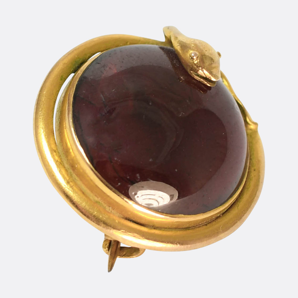 Victorian Garnet Cabochon Snake Locket Brooch
