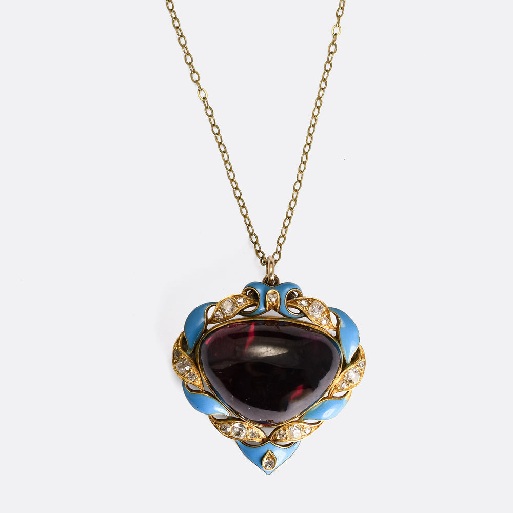 Victorian Garnet, Diamond & Enamel Pendant