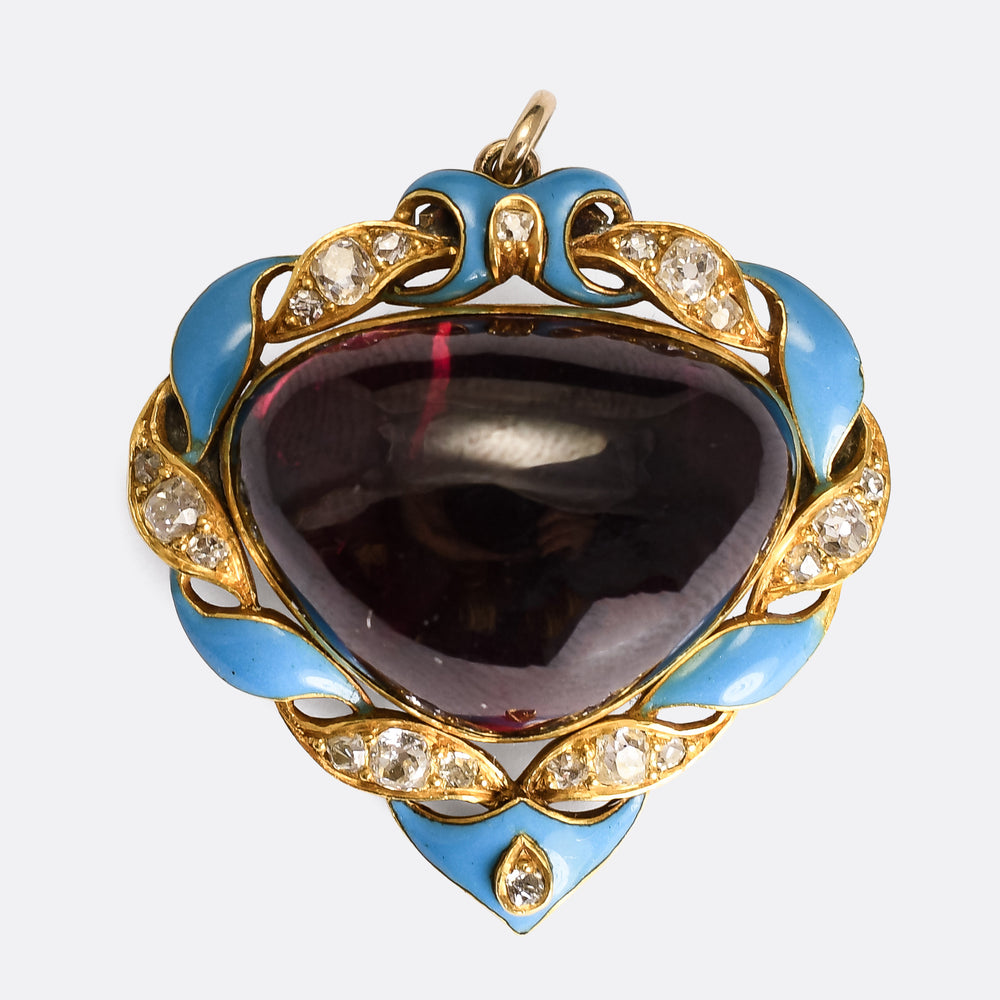 Victorian Garnet, Diamond & Enamel Pendant