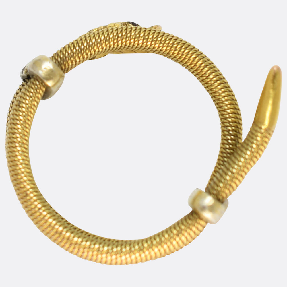 Victorian Garnet & Gold Mesh Coiled Snake Ring