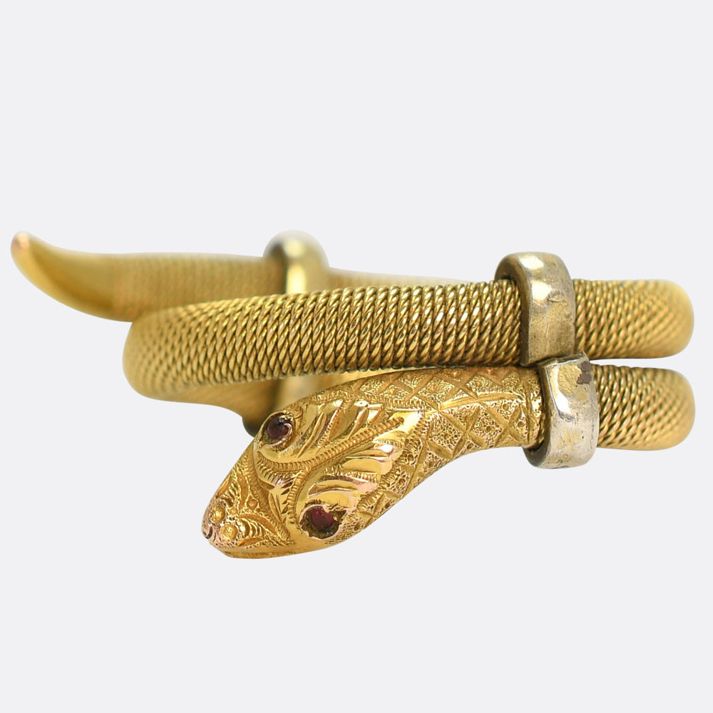 Victorian Garnet & Gold Mesh Coiled Snake Ring