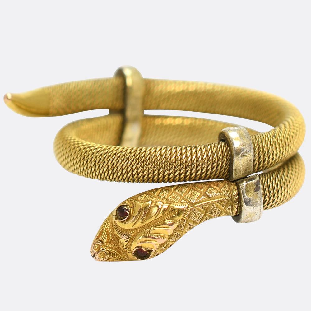 Victorian Garnet & Gold Mesh Coiled Snake Ring