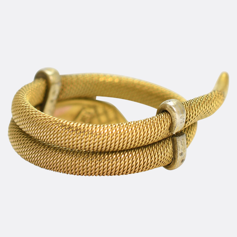 Victorian Garnet & Gold Mesh Coiled Snake Ring