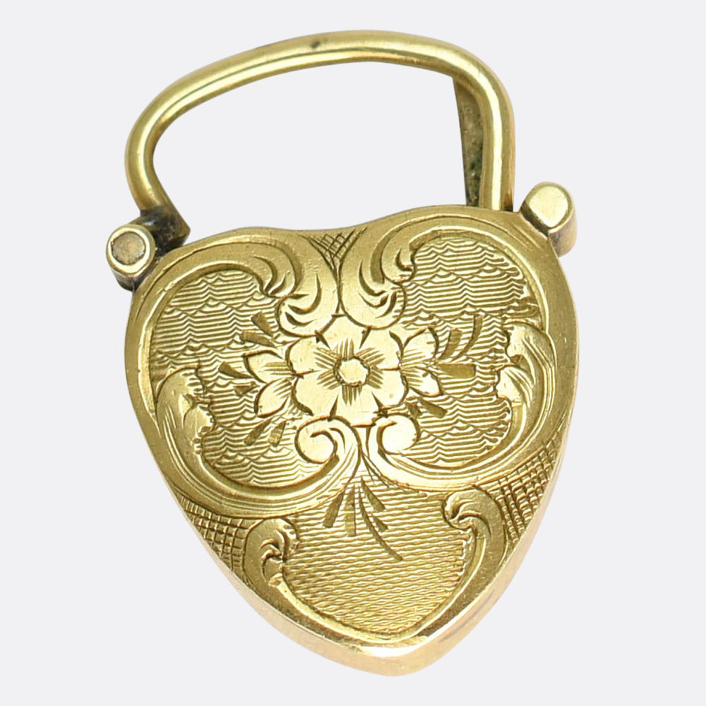 Victorian Gold Agate Heart Padlock Charm