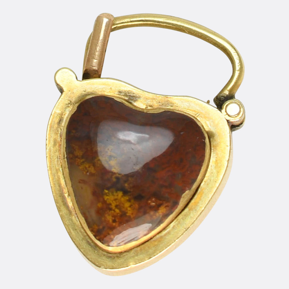Victorian Gold Agate Heart Padlock Charm