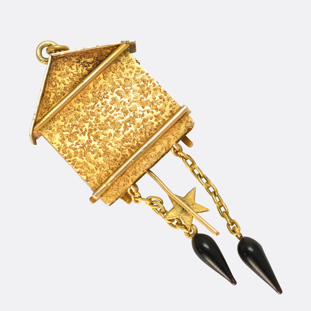 Victorian Gold  Cuckoo Clock Agate Charm