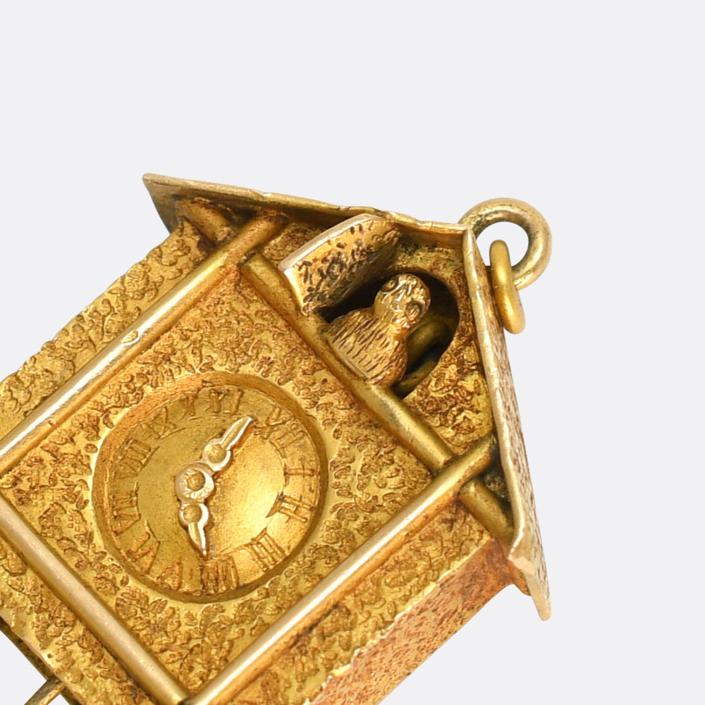 Victorian Gold  Cuckoo Clock Agate Charm