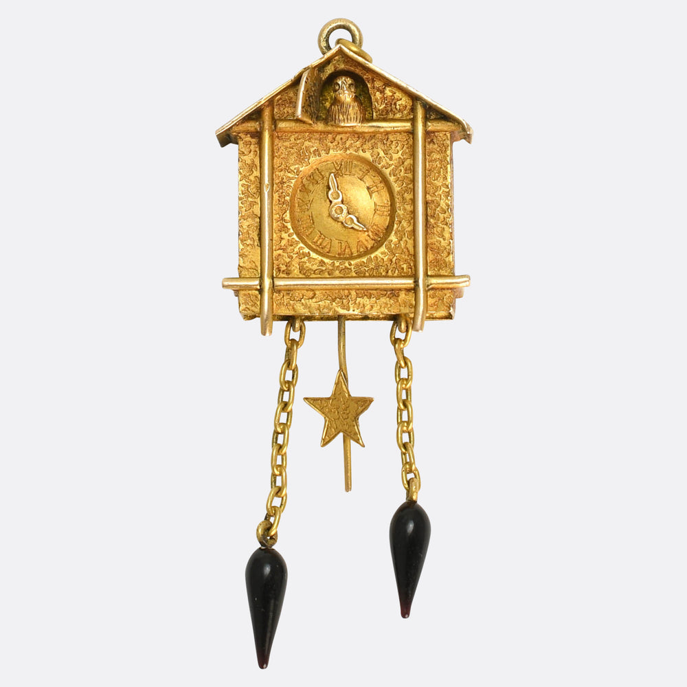 Victorian Gold  Cuckoo Clock Agate Charm