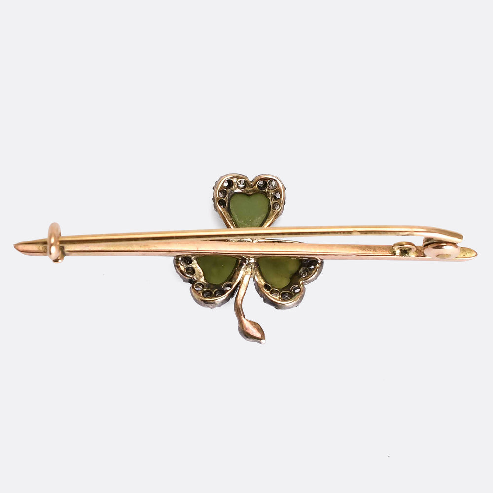 Victorian Jade & Diamond Trefoil Bar Brooch