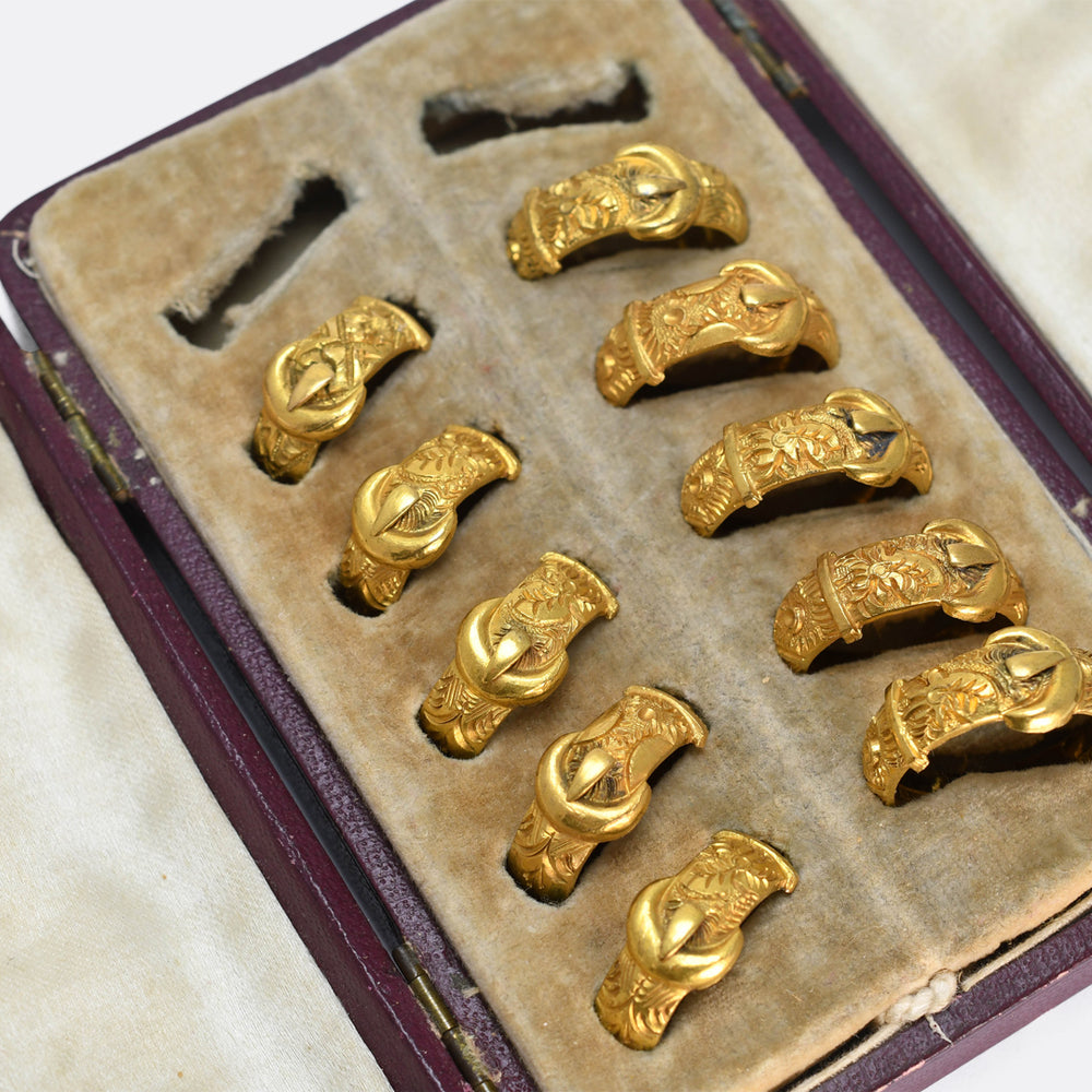 Victorian Jeweller's Sample Case of Buckle Rings