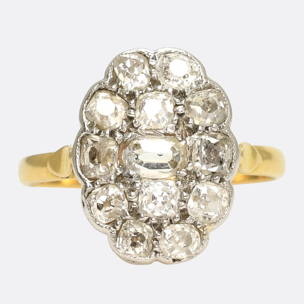 Victorian Mixed Cut Diamond Panel Cluster Ring