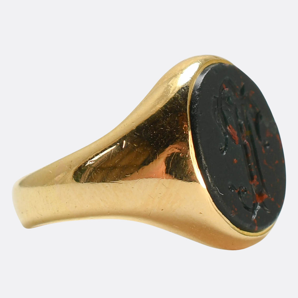 Victorian Monogram Intaglio Bloodstone Signet Ring