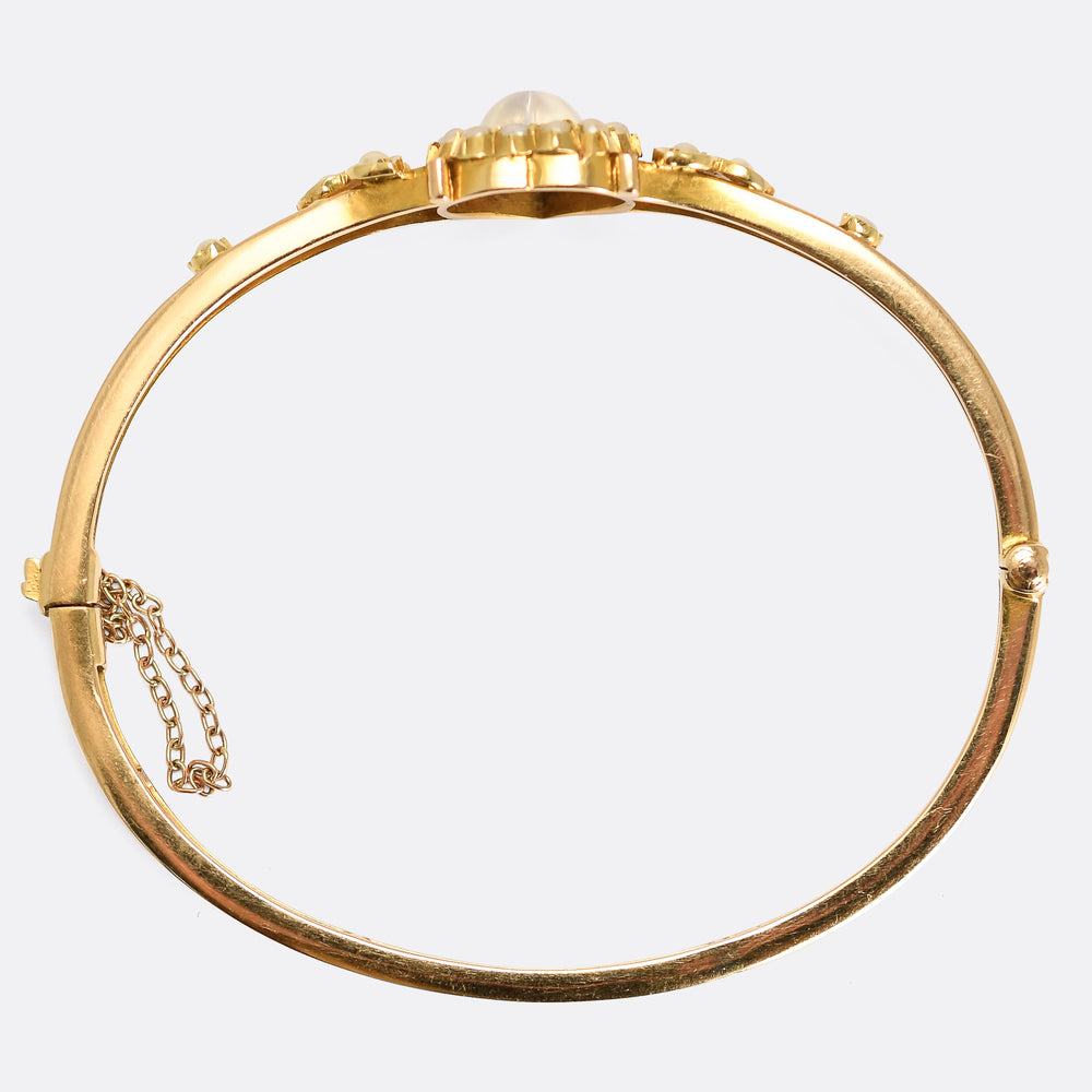 Victorian Moonstone & Pearl Heart Bangle