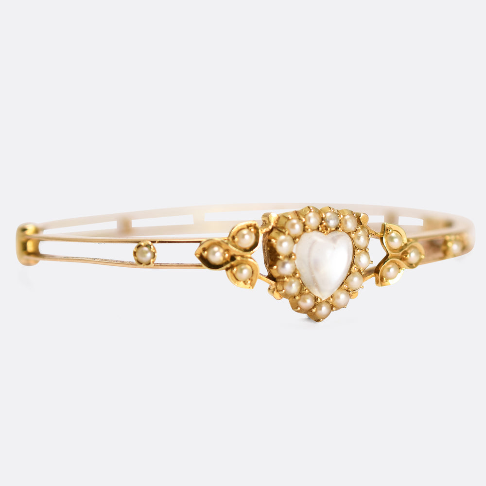Victorian Moonstone & Pearl Heart Bangle