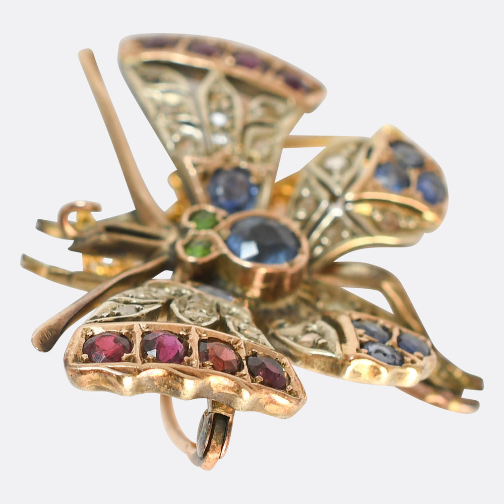 Victorian Multi-Gem Butterfly Brooch Pendant