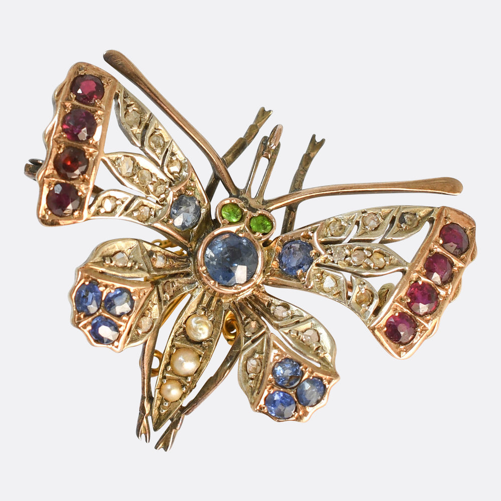 Victorian Multi-Gem Butterfly Brooch Pendant