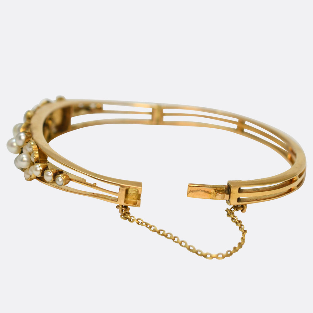 Victorian Natural Pearl Flower Cluster Bangle