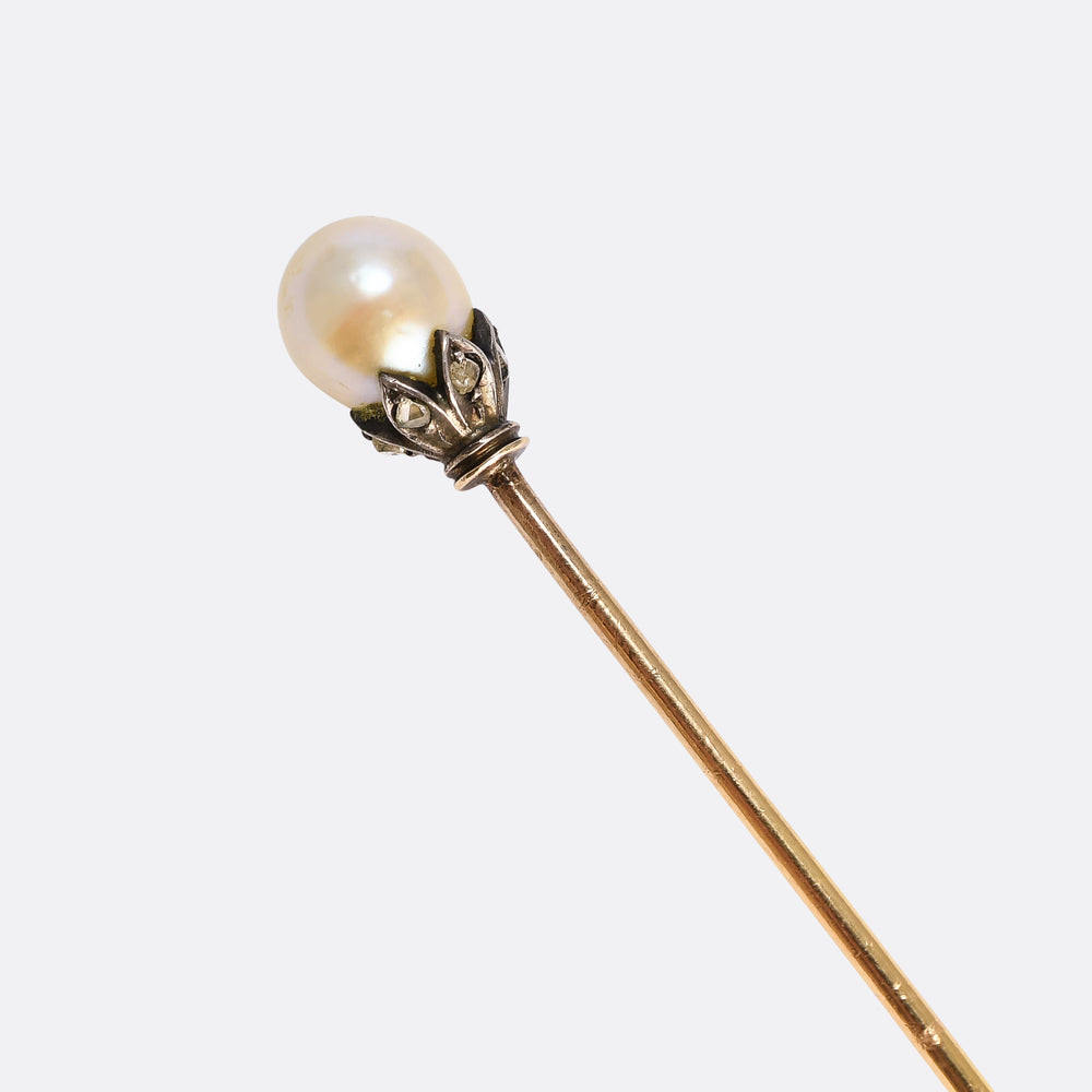 Victorian Natural Pearl & Diamond Tie Pin