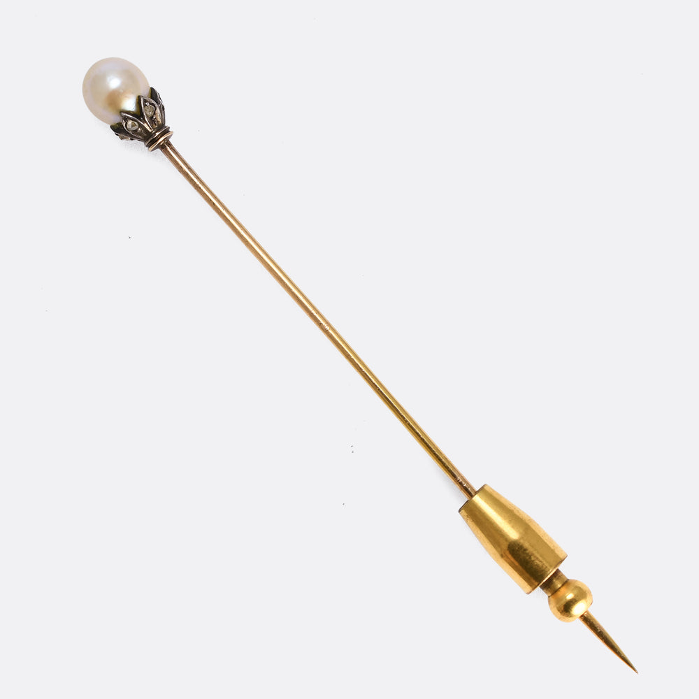 Victorian Natural Pearl & Diamond Tie Pin