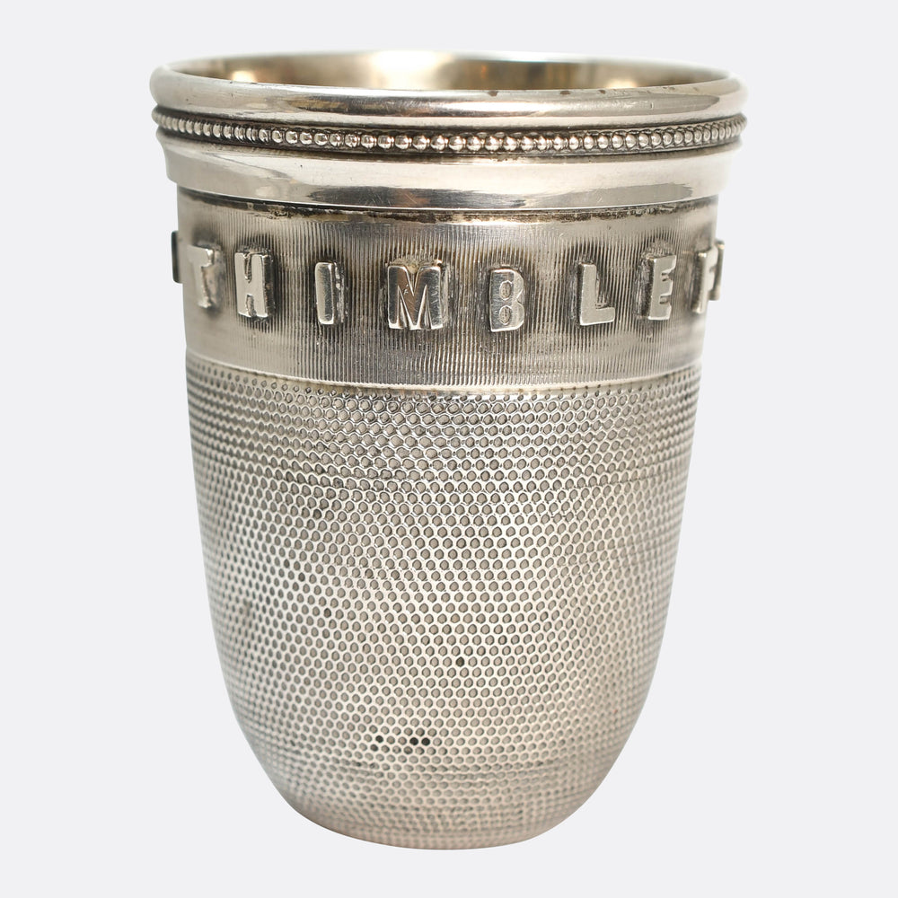 Victorian Novelty Silver Just A Thimbleful Shot Glass