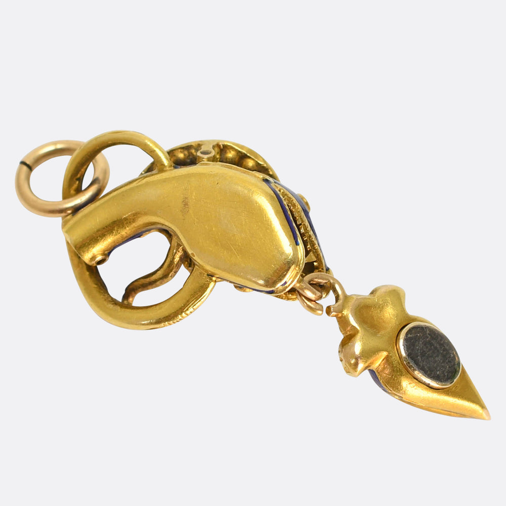 Victorian Old Cut Diamond & Enamel Snake Drop Pendant