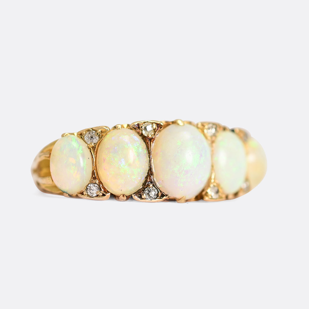 Victorian Opal & Diamond 5-Stone Half Hoop Ring