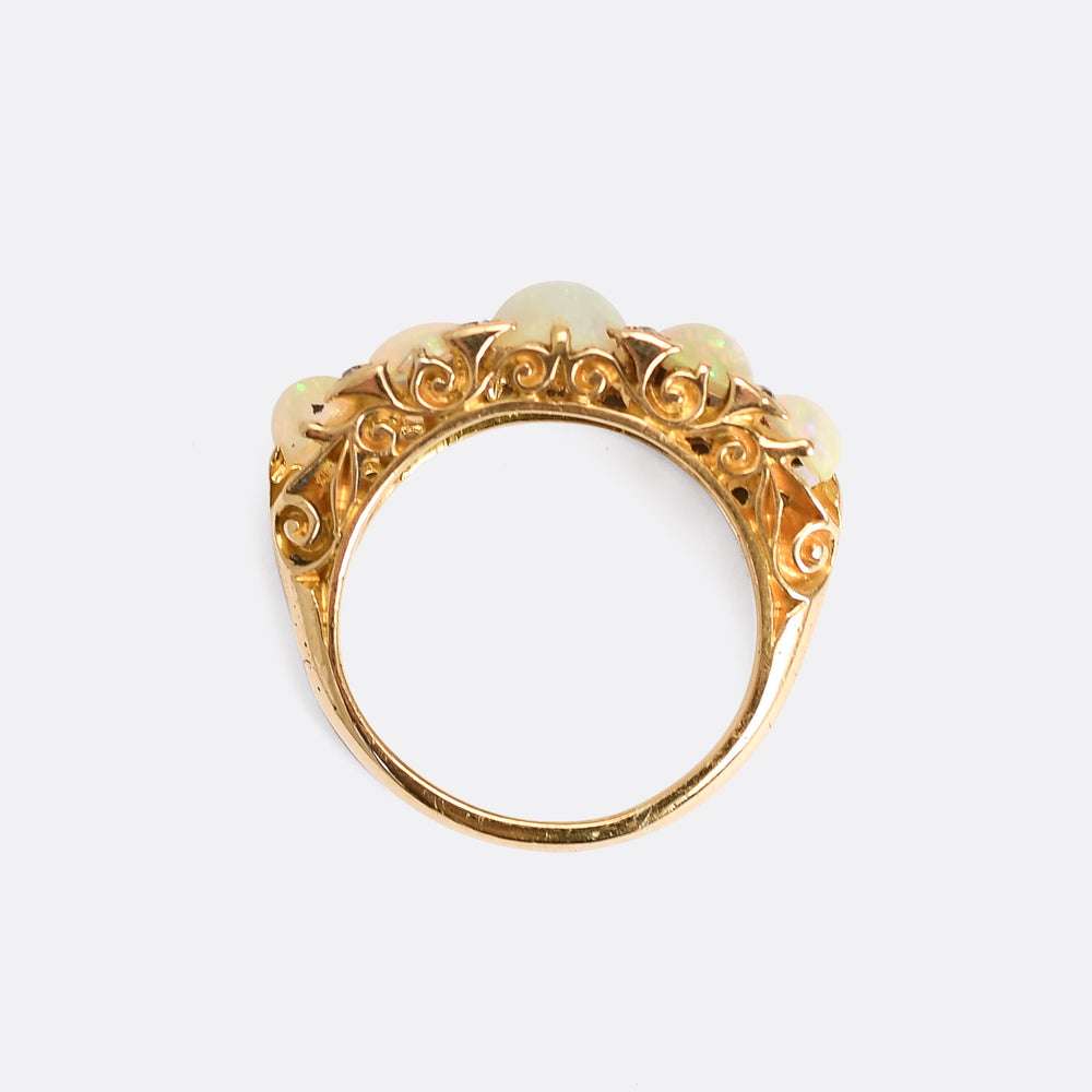 Victorian Opal & Diamond 5-Stone Half Hoop Ring