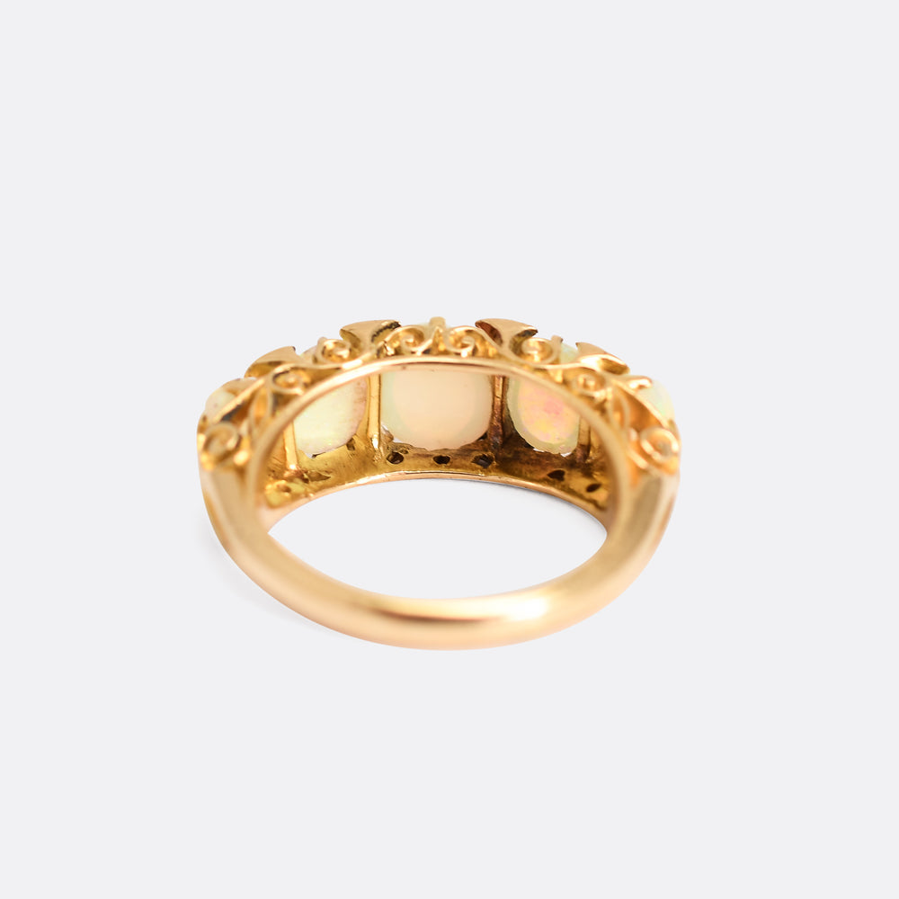 Victorian Opal & Diamond 5-Stone Half Hoop Ring