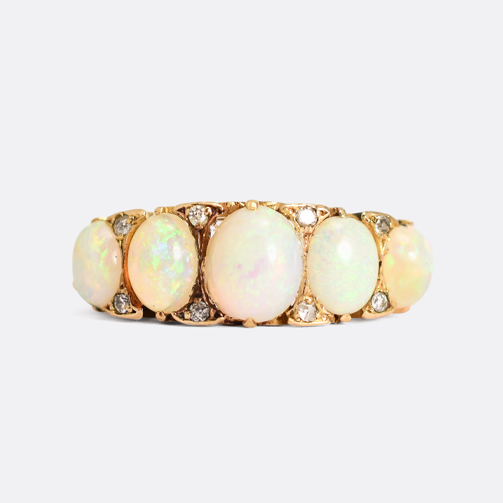 Victorian Opal & Diamond 5-Stone Half Hoop Ring