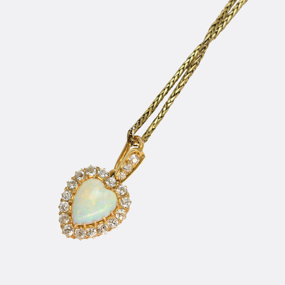 Victorian Opal & Diamond Heart Cluster Necklace