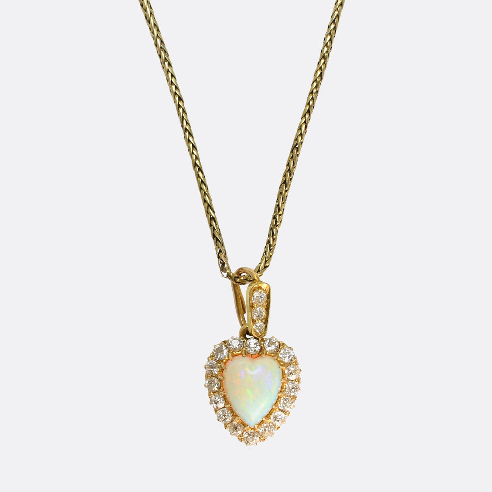 Victorian Opal & Diamond Heart Cluster Necklace