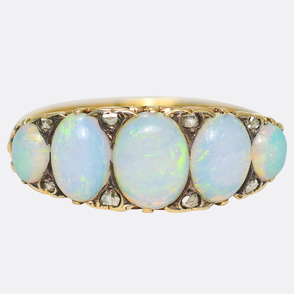 Victorian Opal & Rose Cut Diamond Half Hoop Ring