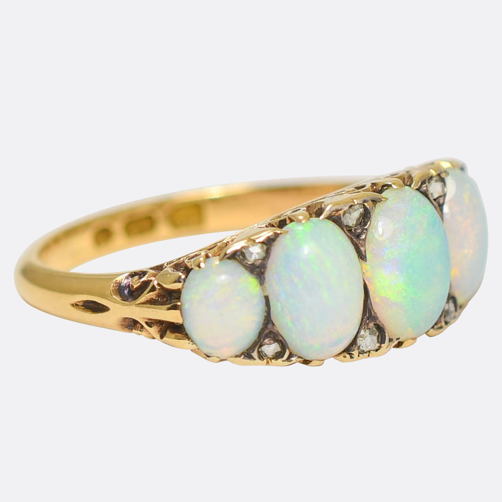 Victorian Opal & Rose Cut Diamond Half Hoop Ring
