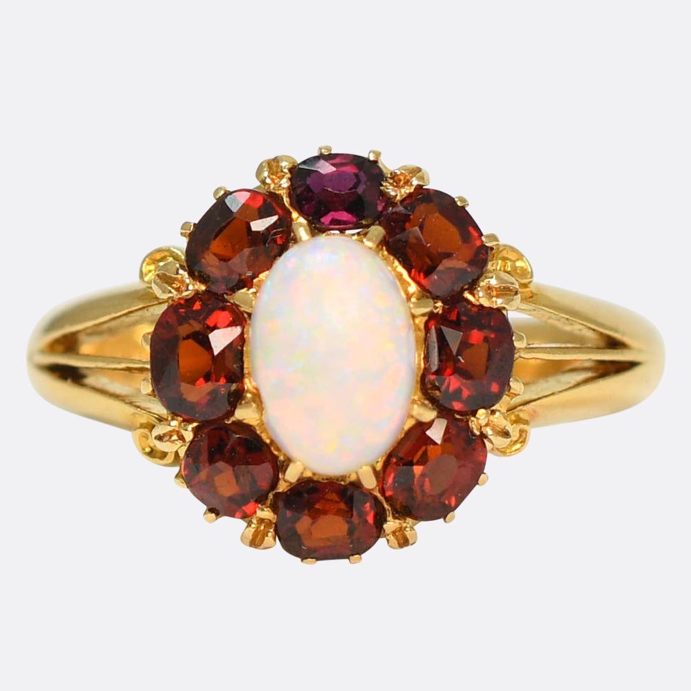 Victorian Opal & Ruby Cluster Ring