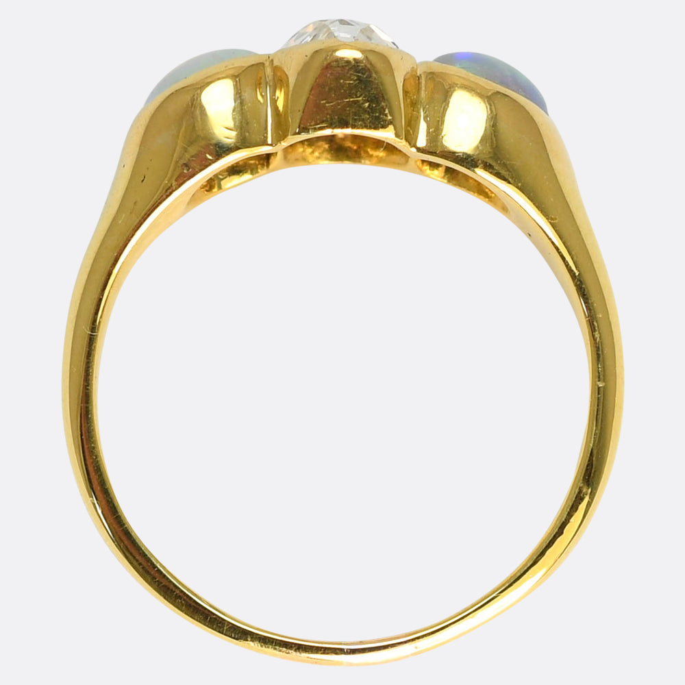 Victorian Pear Cut Diamond & Opal 3-Stone Ring