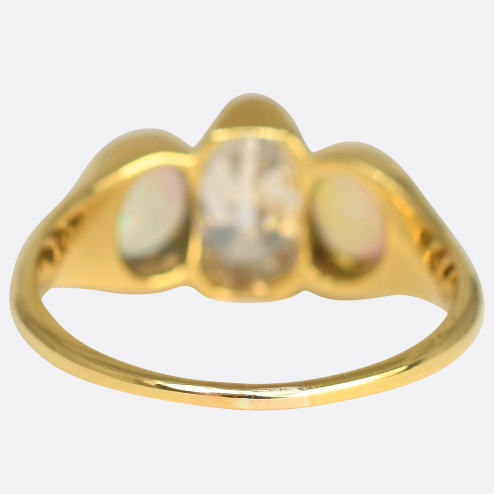 Victorian Pear Cut Diamond & Opal 3-Stone Ring