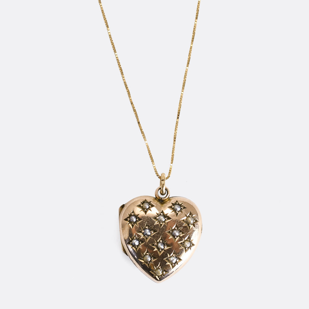 Victorian Pearl Puffed Heart Locket
