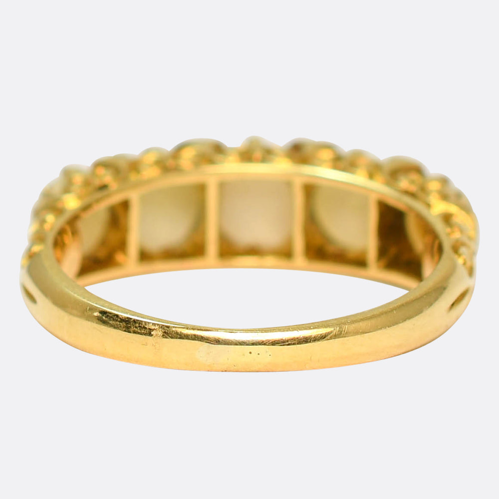 Victorian Pearl & Diamond Carved Half Hoop Ring