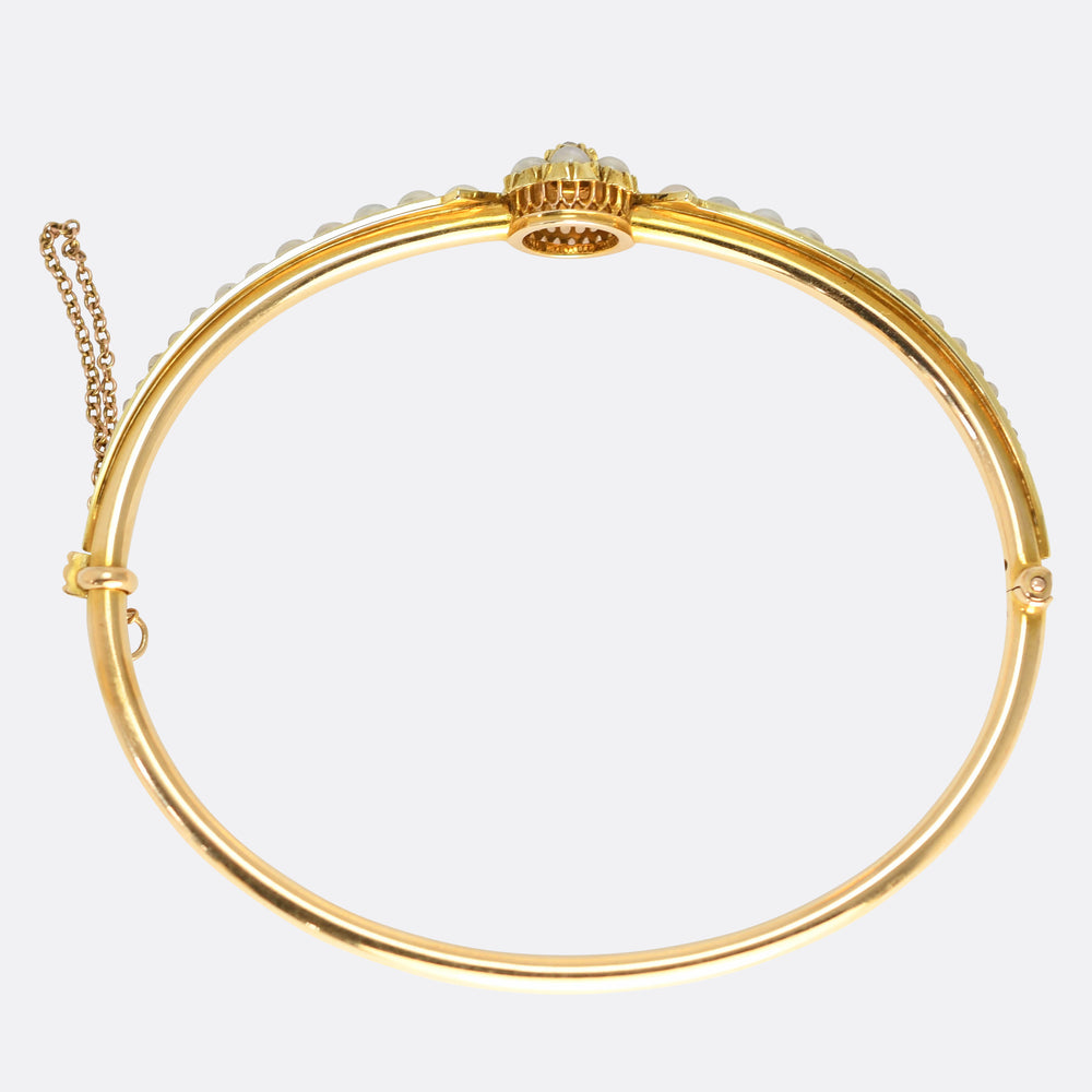 Victorian Pearl & Diamond Cluster Bangle