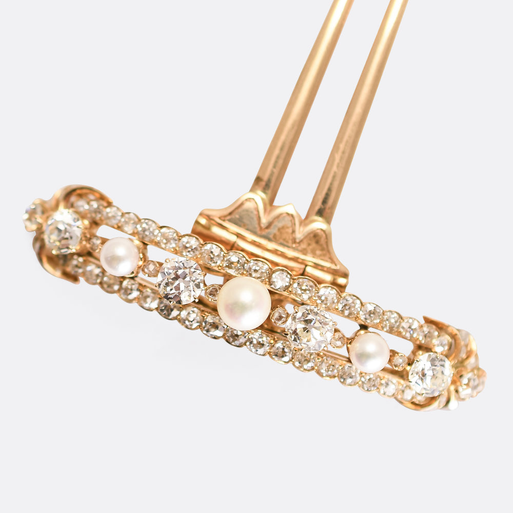 Victorian Pearl & Diamond Hair Pin