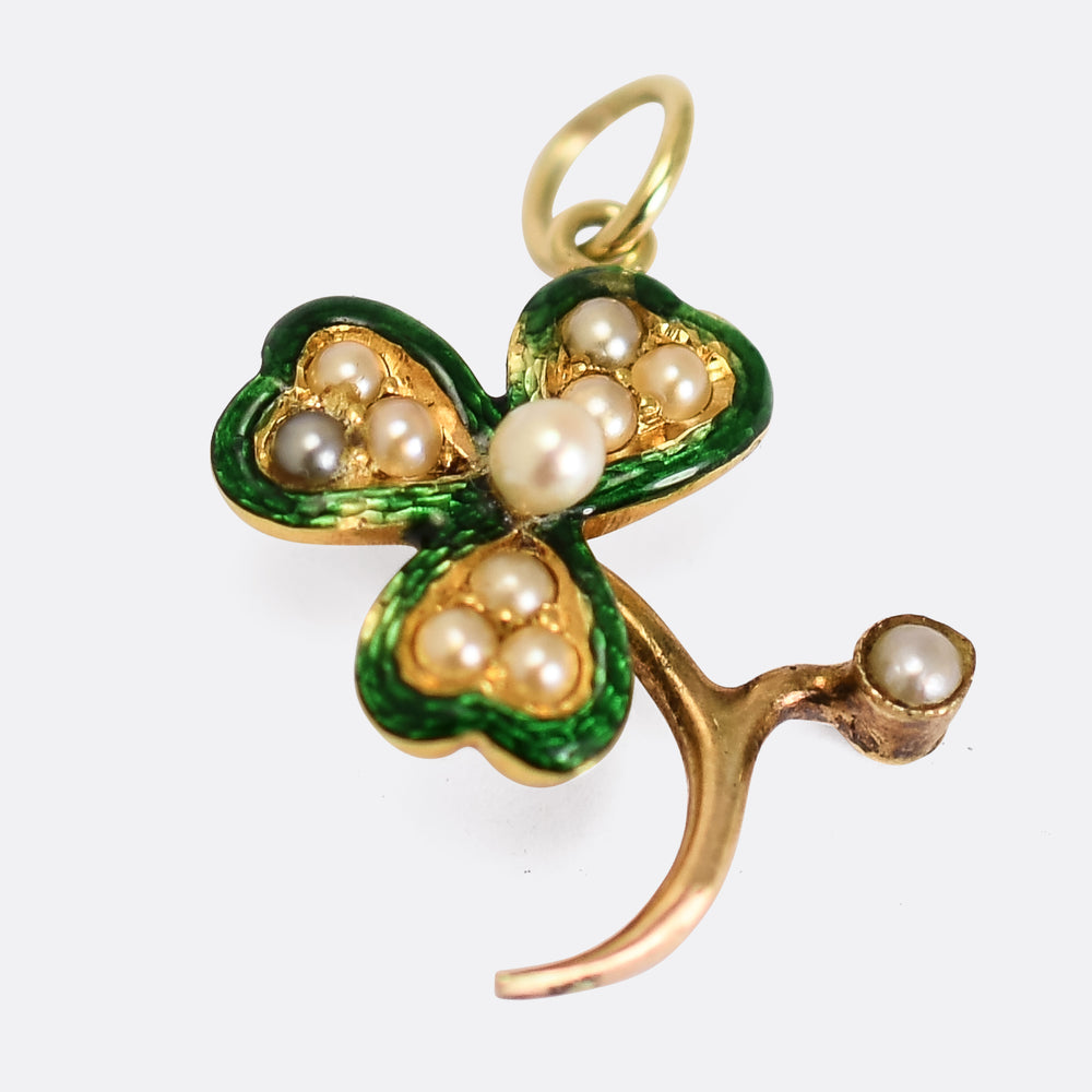 Victorian Pearl & Enamel Clover Charm