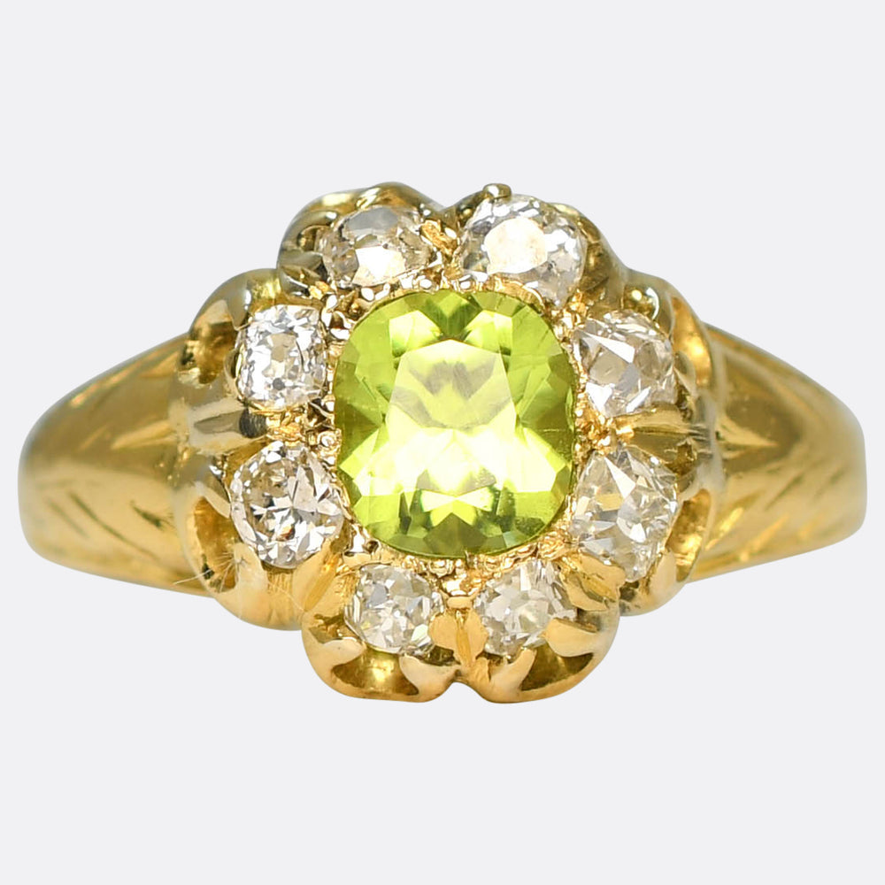 Victorian Peridot & Diamond Flower Cluster Ring
