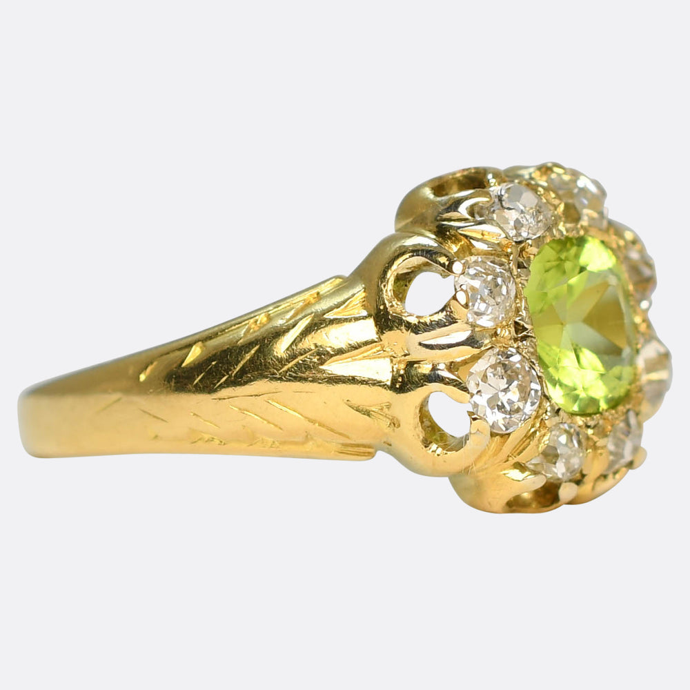 Victorian Peridot & Diamond Flower Cluster Ring