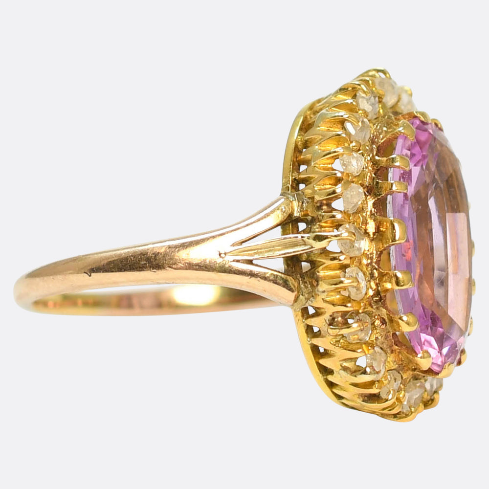Victorian Pink Topaz & Diamond Cluster Ring